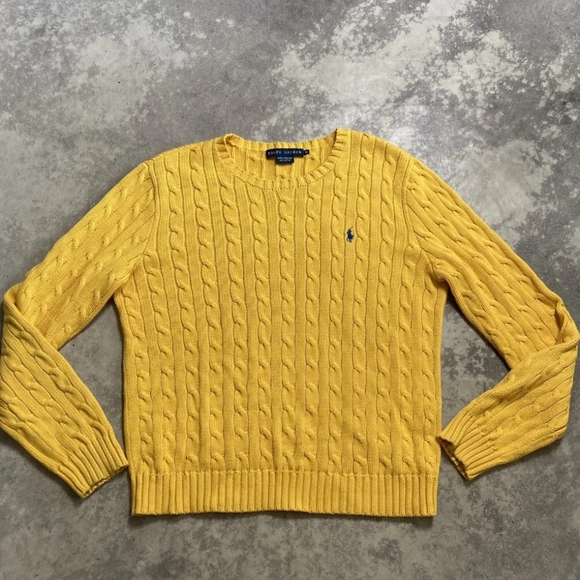 Ralph Lauren Sweaters - Ralph Lauren Yellow Cable Knit Sweater Size Large 100% Cotton
